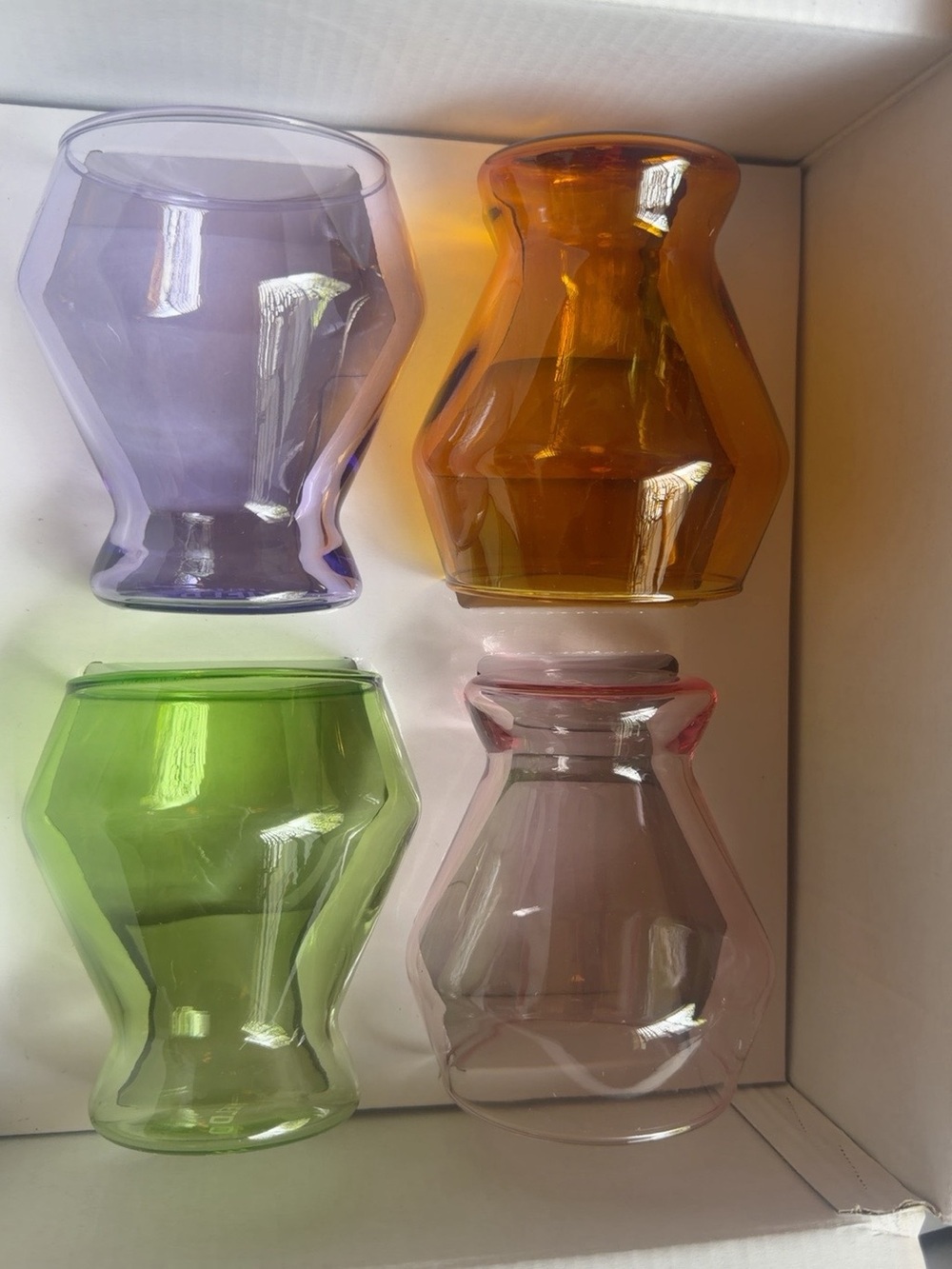 Millennium Collection Set of 4 Colored Glass Tumblers / Stemless Goblets